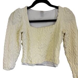 House of Wallace Square Neck Cable Knit Ivory Top Size 2XS